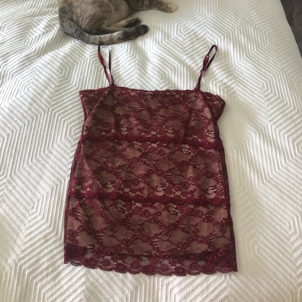 Red Lace Spaghetti Strap Tank Top